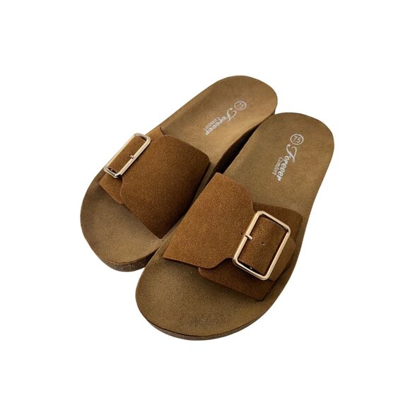 Forever Comfort Womens 7.5 Slip-On Platform Sandals Buckle Detail Cushioned Sole - Picture 2 of 15